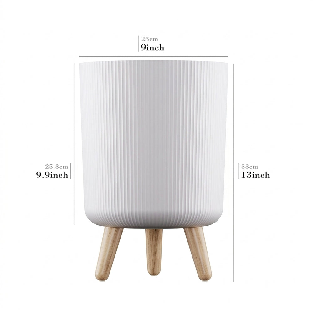 Modern Ribbed Planter with Wooden Legs