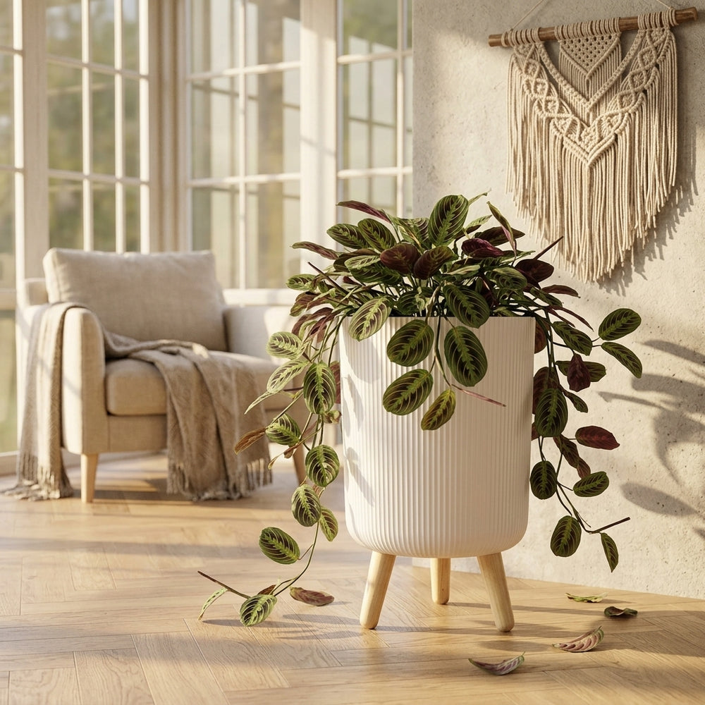 Modern Ribbed Planter with Wooden Legs