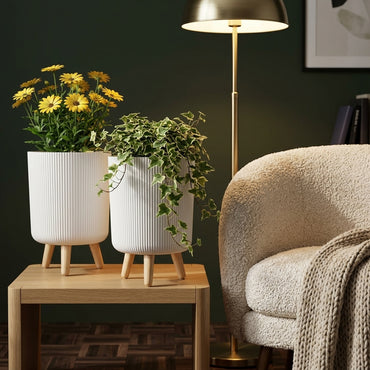 Modern Ribbed Planter with Wooden Legs